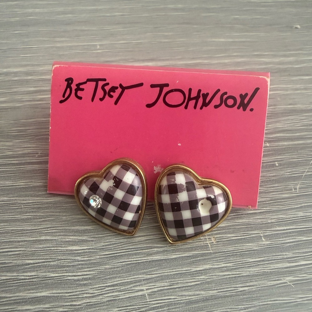 Betsey Johnson Checkered Heart Earrings